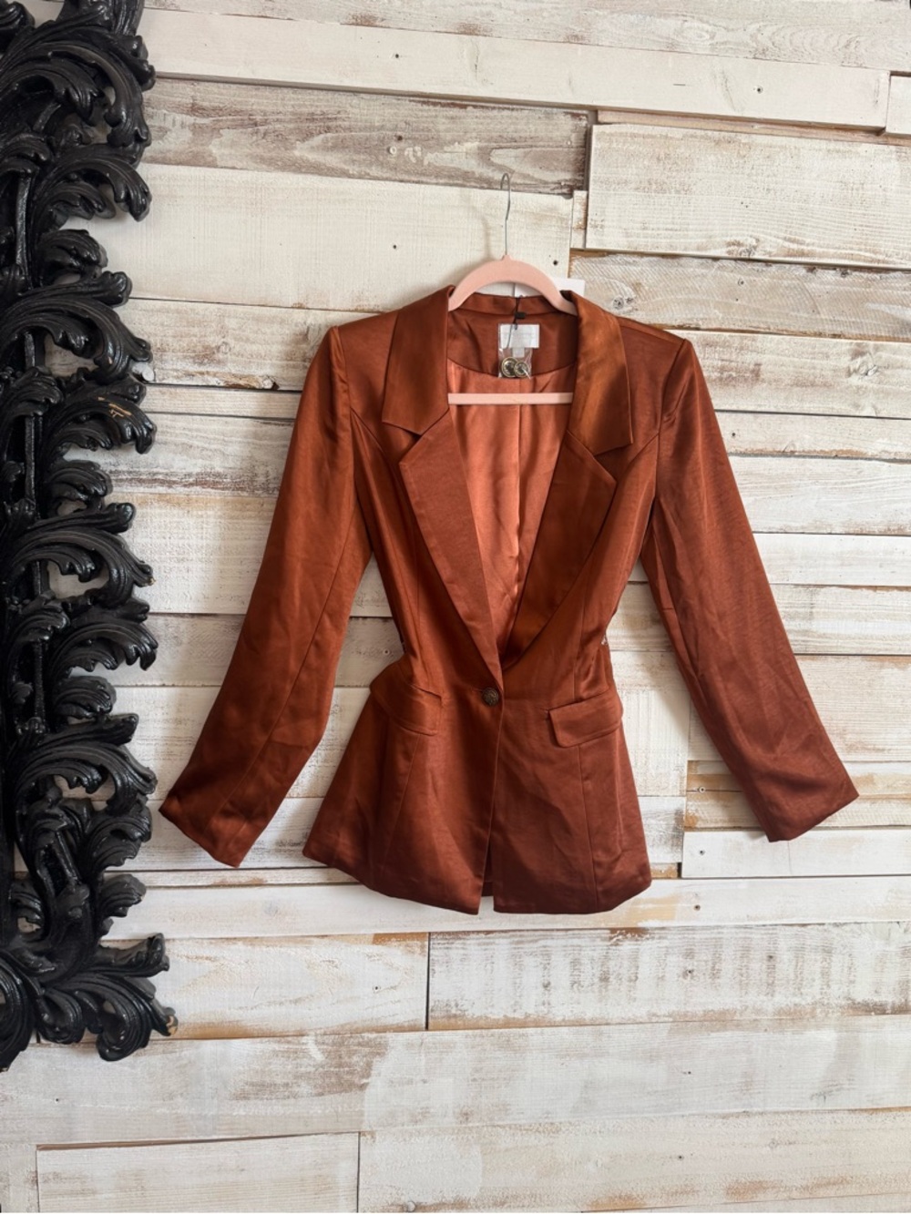 Rust Satin Single-Button Blazer - Women's Jacket